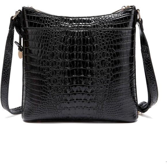 Women Crocodile PU Leather Shoulder Bag Compact Crossbody Purse with Metal Clasp - Picture 7 of 9